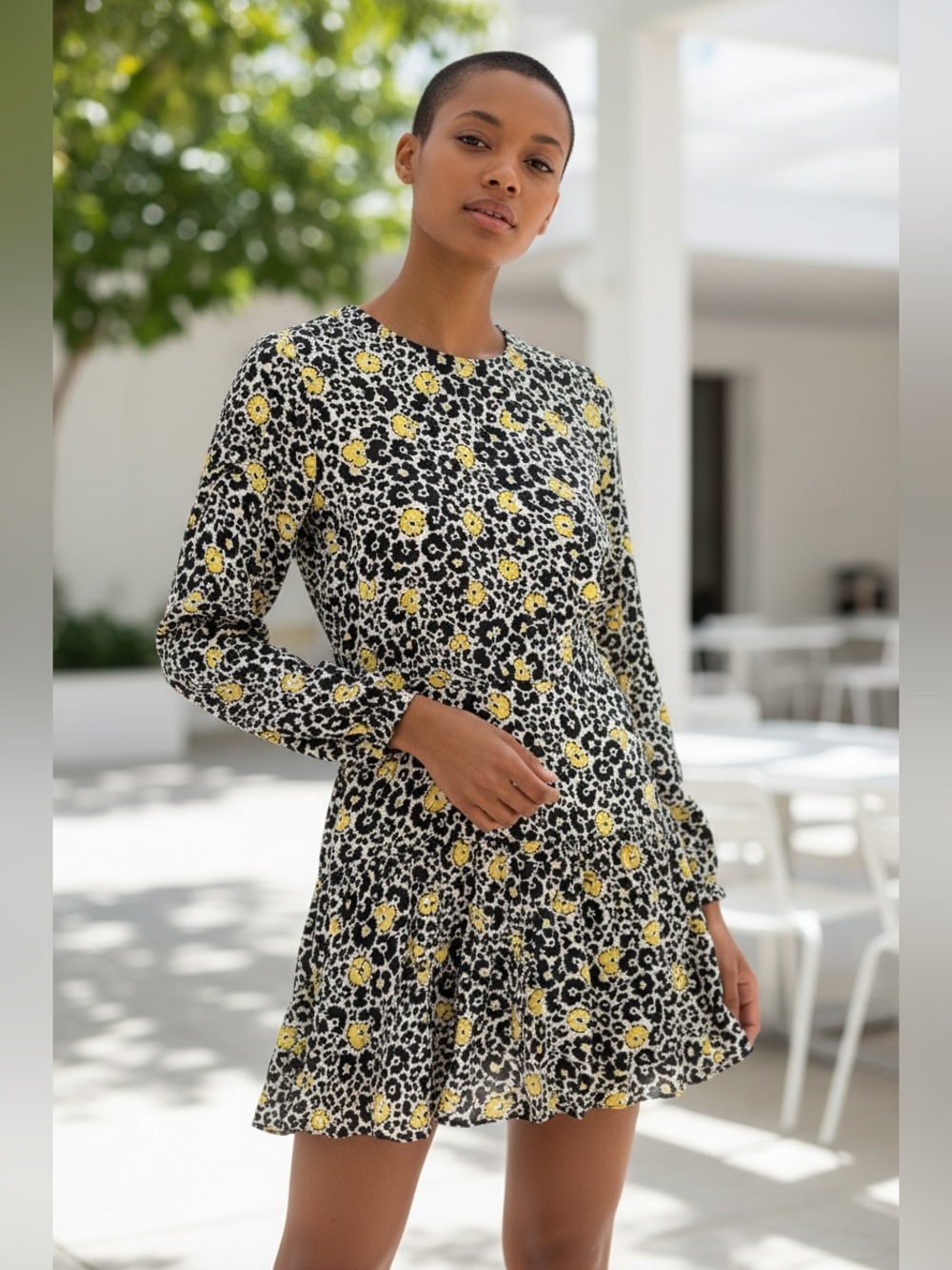The Kooples NWT Floral Leopard Print Long Sleeve Ruffle Mini Dress Size 3